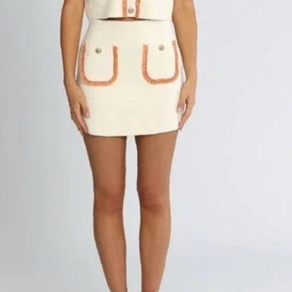 Maje ! Ivory and orange Trim mini Skirt ( EU/38) - Picture 1 of 11